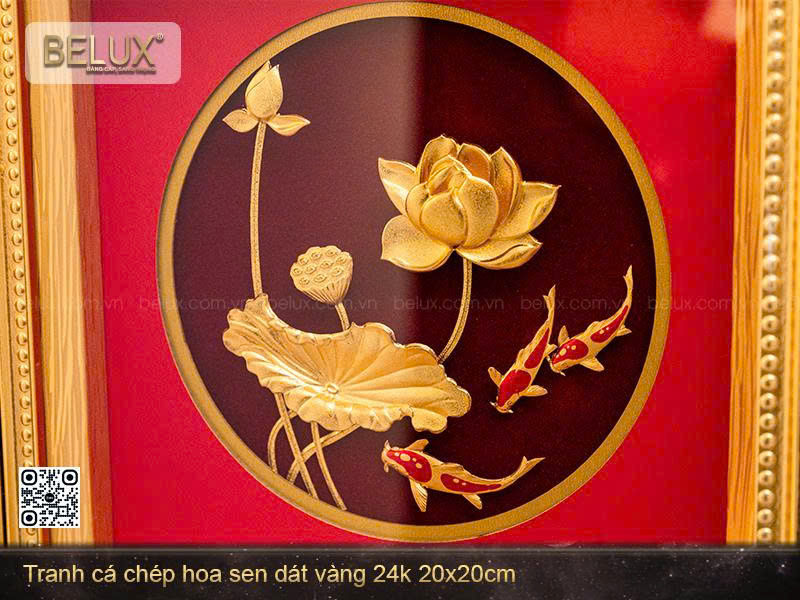 Tranh Sen Ngư Đại Cát dát vàng 24k kt 20x20cm&nbsp;